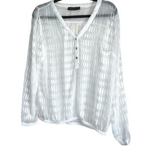 The Limited, Sheer Blouse Long-Sleeve, Large, White, EUC